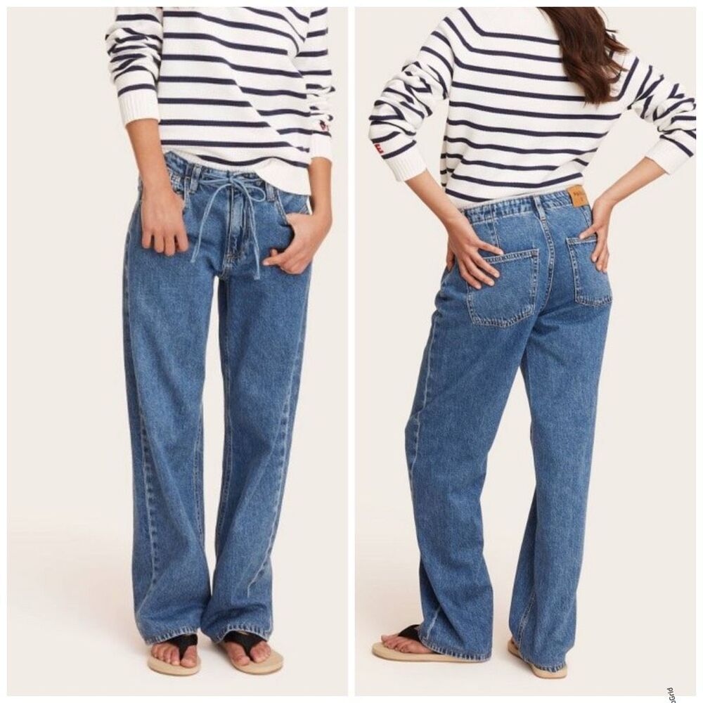 PARKE Target Mid Rise Drawstring Baggy Jeans Medium Wash 12 NEW